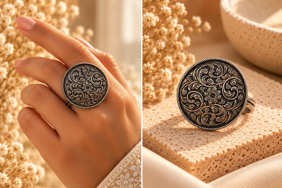 German Silver Oxidised Rings