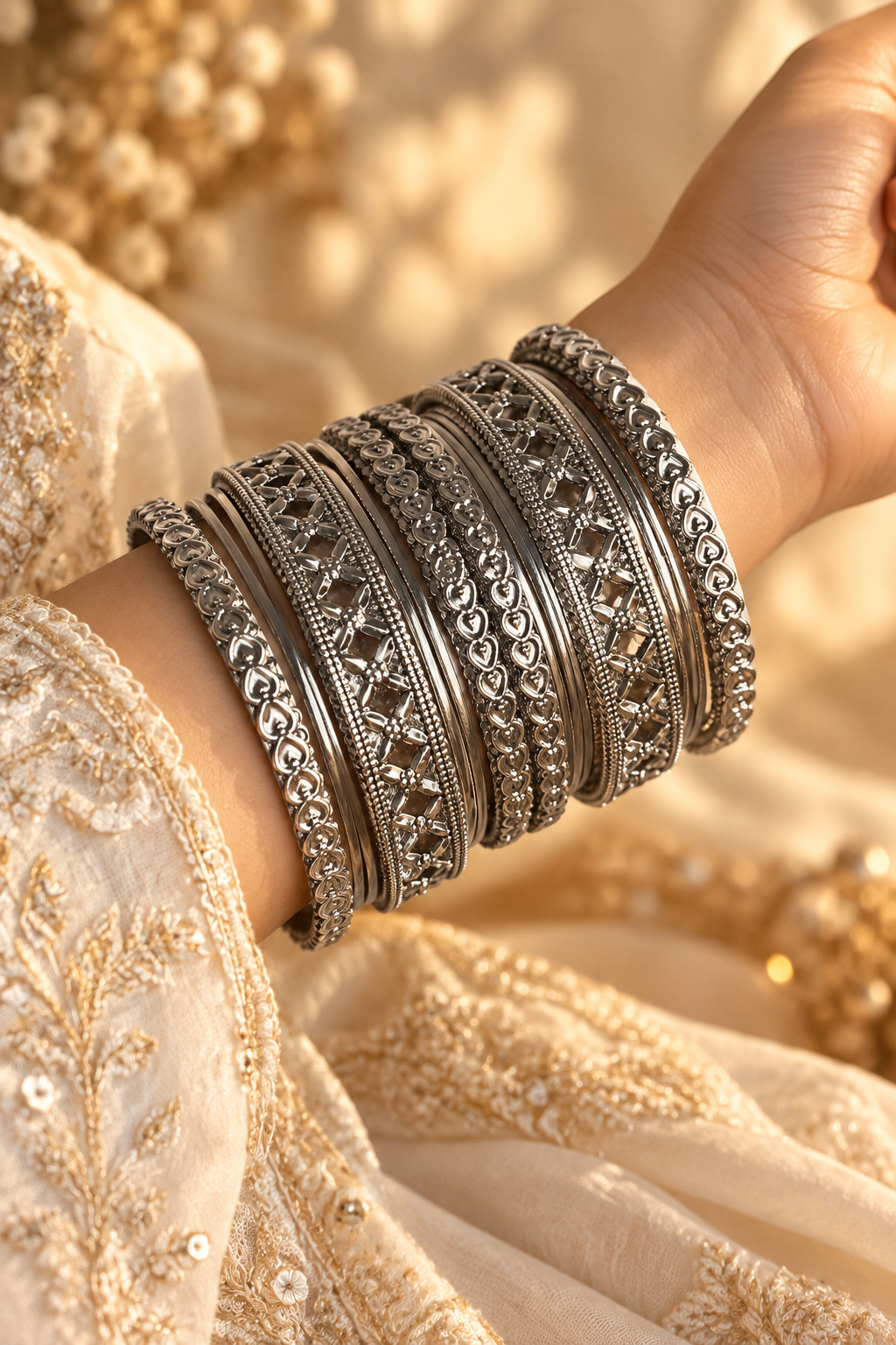Oxidised bangle set