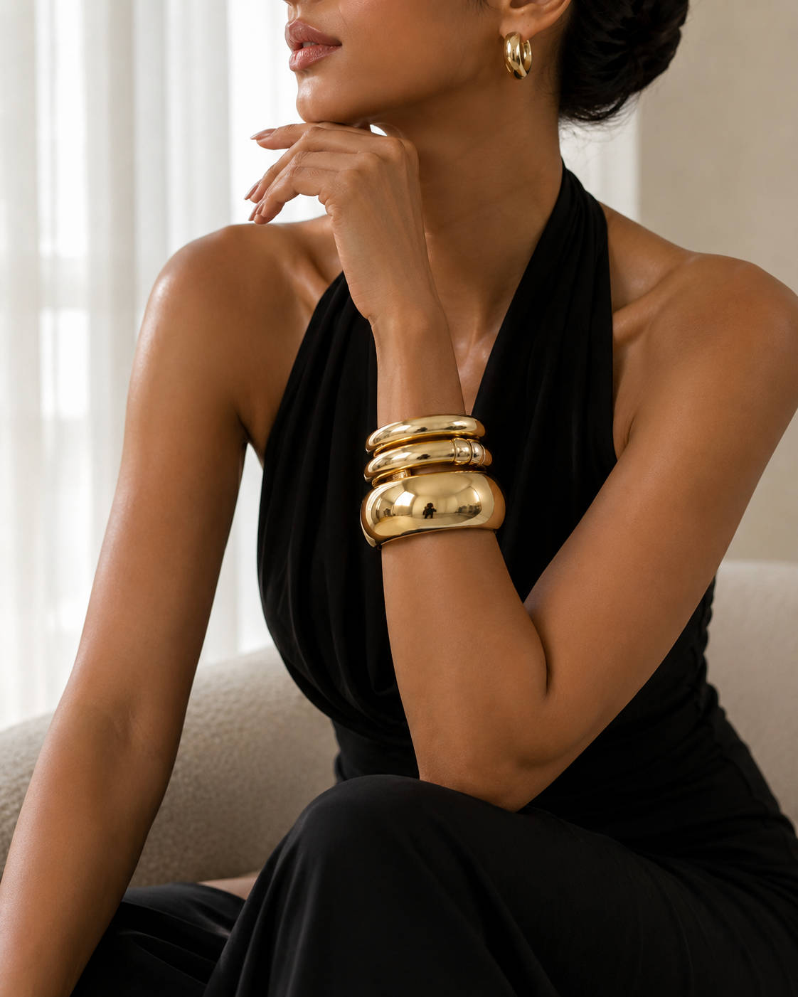 Chunky Golden Bangle Stack Bracelet
