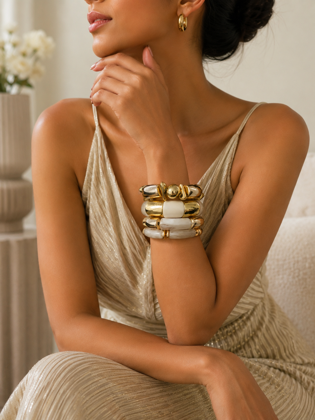 Chunky Resin And Gold Stack Bracelet