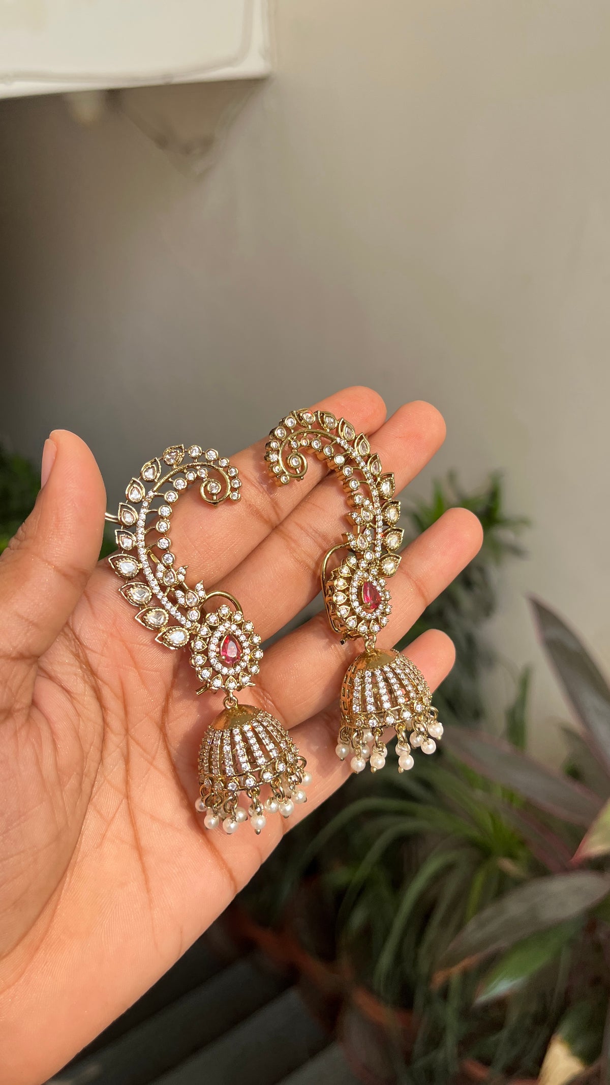 Royal Ruby Jhumki Drop Ear Cuffs