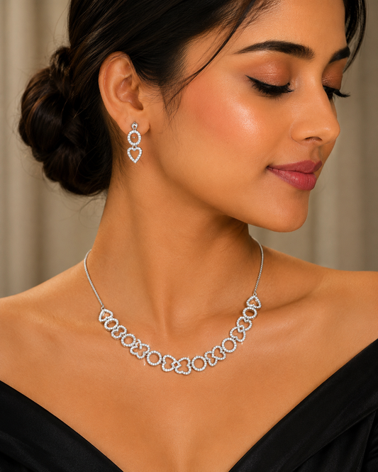 Luxury heart silver Necklace set