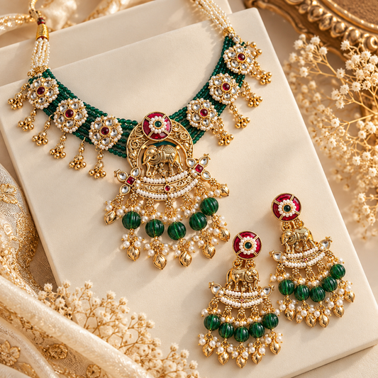 Emerald Rajwada Necklace Set