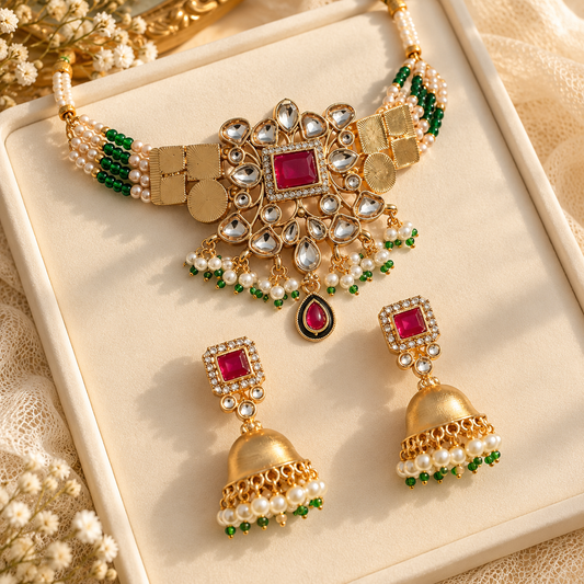 Royal Gulab-Emerald Set
