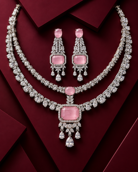 Baby Pink Diamond Diva Necklace Set