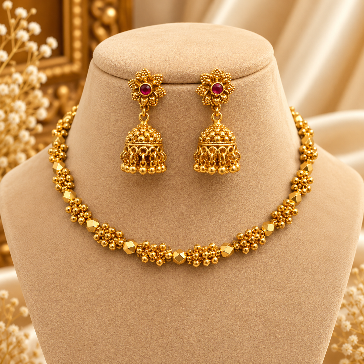 Ashtapailu Gold Kanthi Necklace With studs