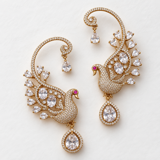 Royal Peacock Golden Drop Earrings