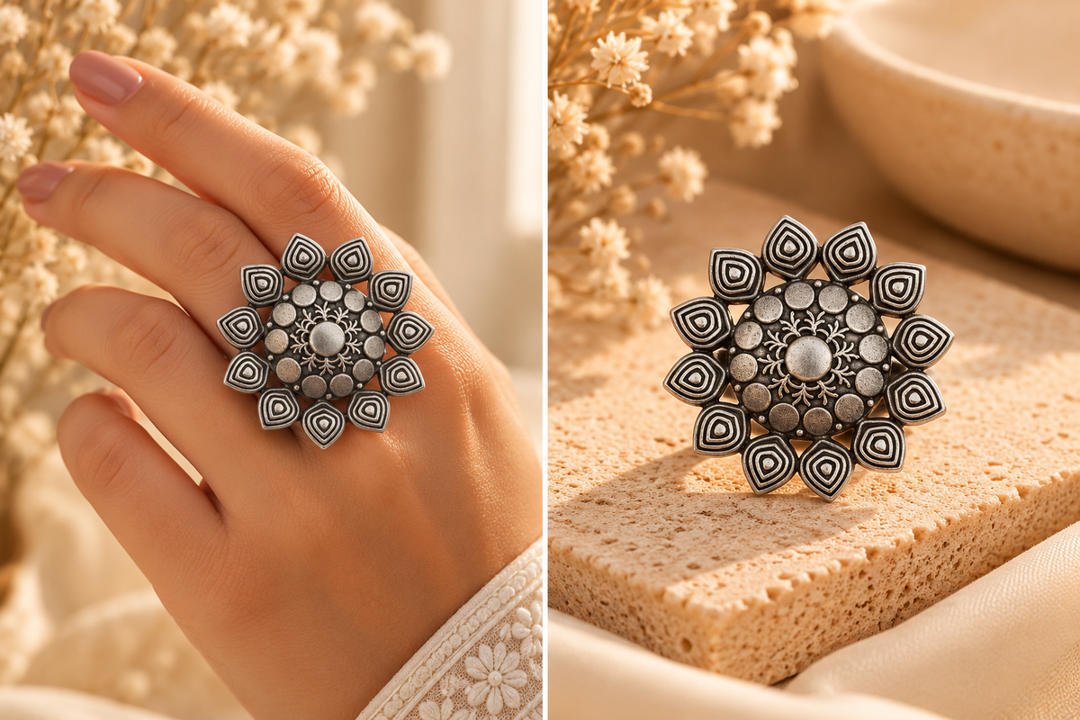German Silver Oxidised Rings