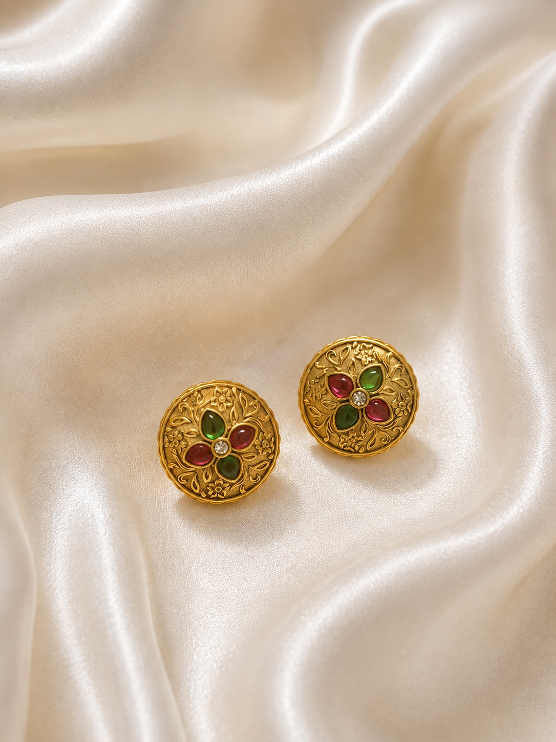 High Gold Ruby And Green Studs