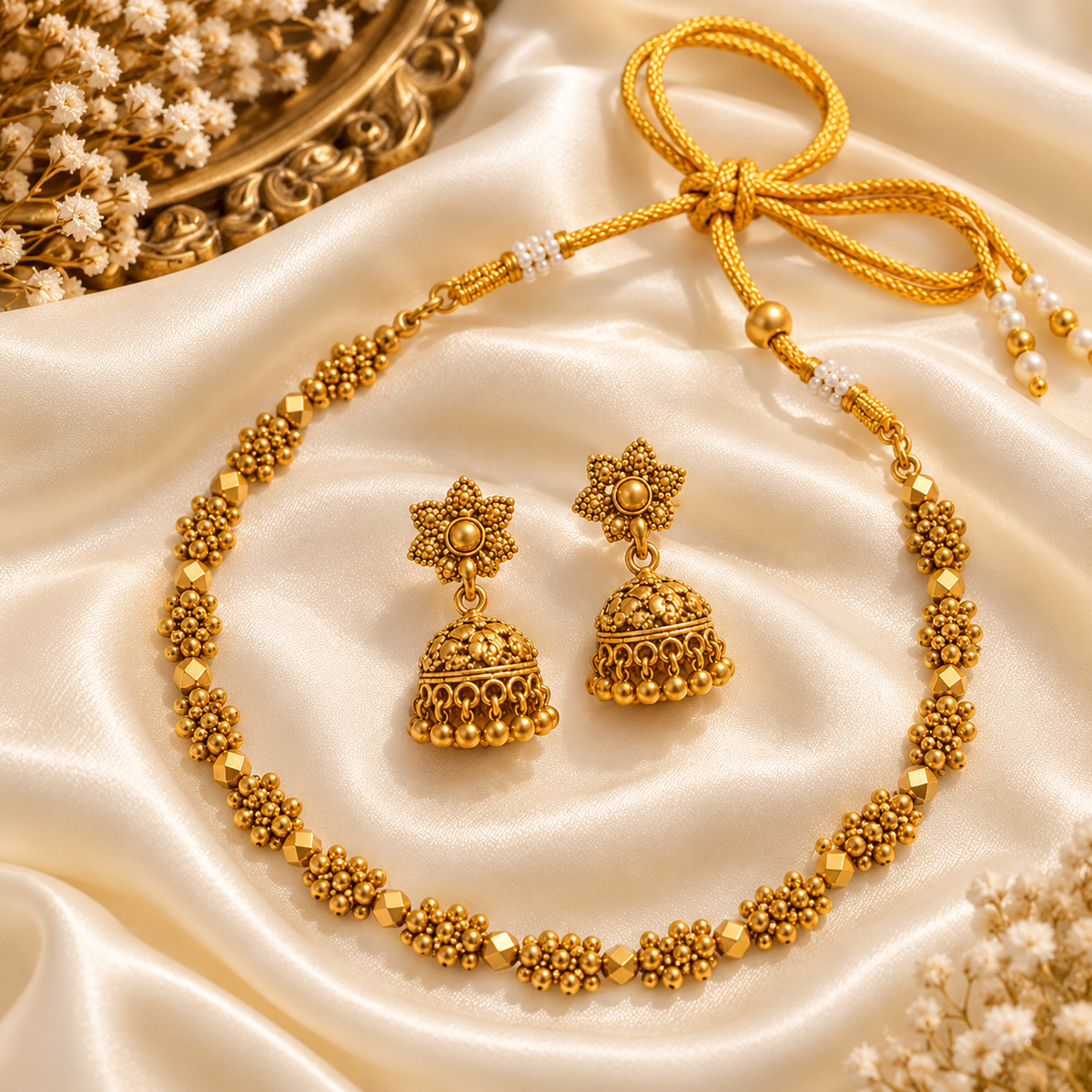 Ashtapailu Gold Kanthi Necklace With studs
