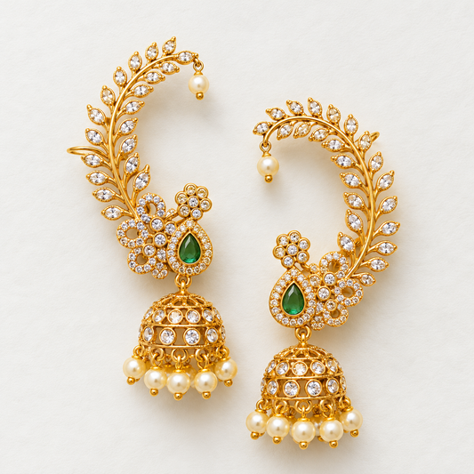 Premium Emerald Green Jhumki Ear-Cuffs