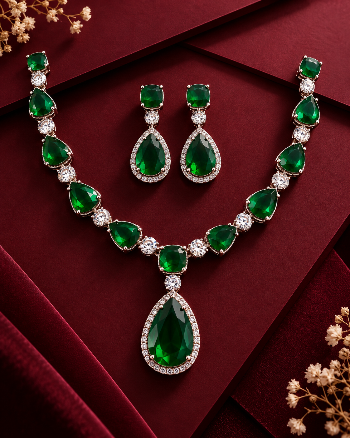 Emerald Stone Ad Necklace Set