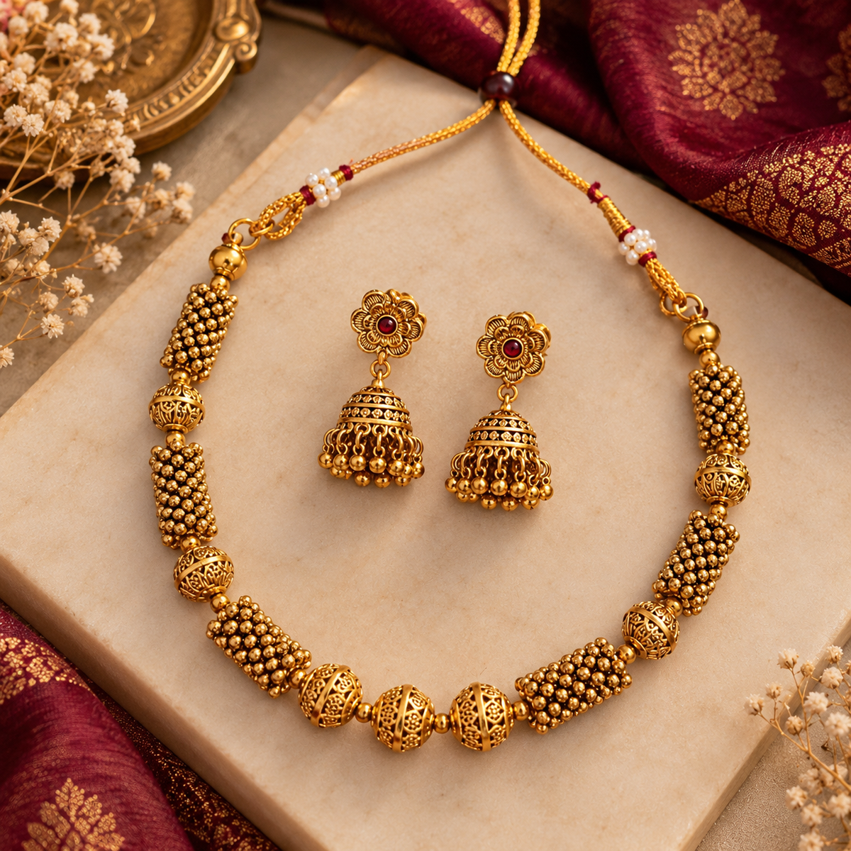 Ashtapailu Golden Kanthi Necklace With Studs