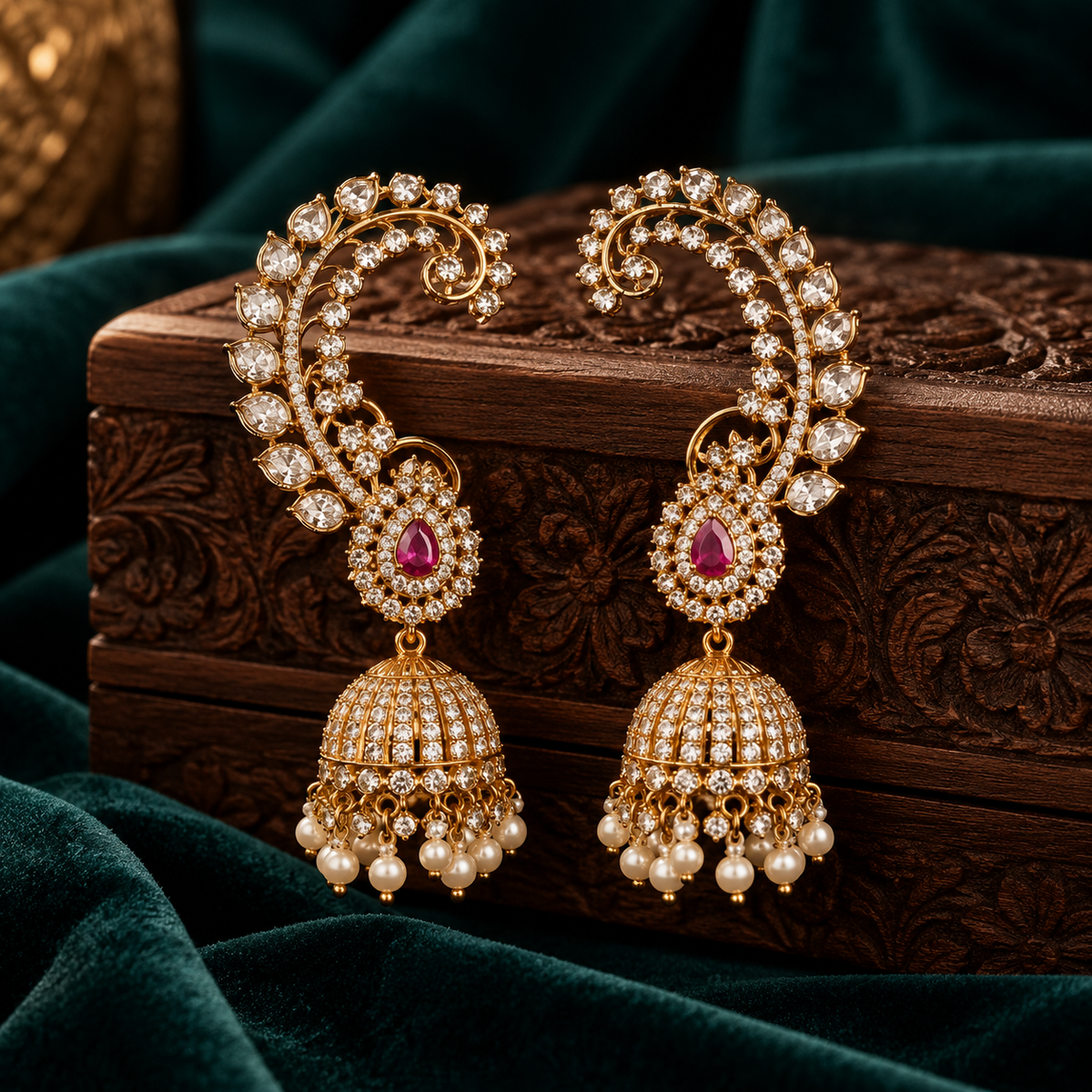 Royal Ruby Jhumki Drop Ear Cuffs