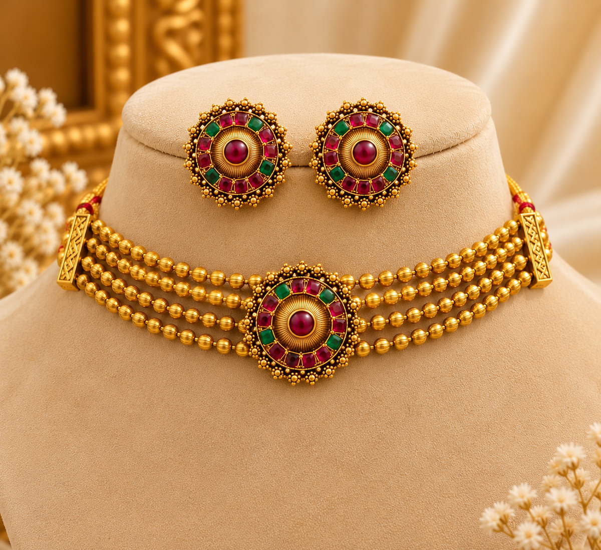 Ashtapailu Multi Chokar Necklace With Studs