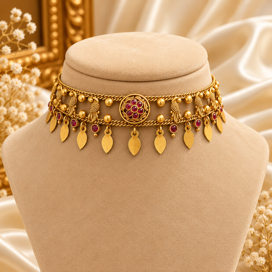 Ashtapailu Ruby Chokar Necklace with studs