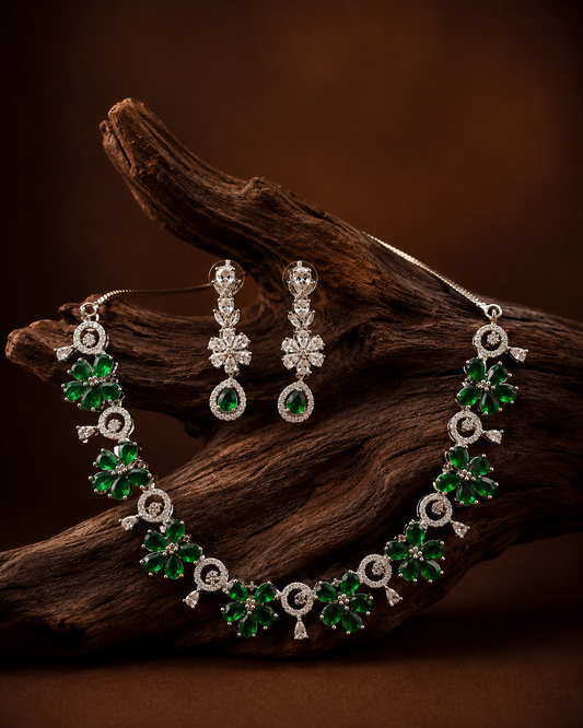 Royal Emerald Floral Necklace set