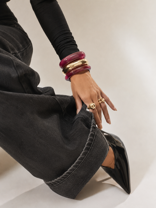 Chunky Resin And Gold Stack Bracelet