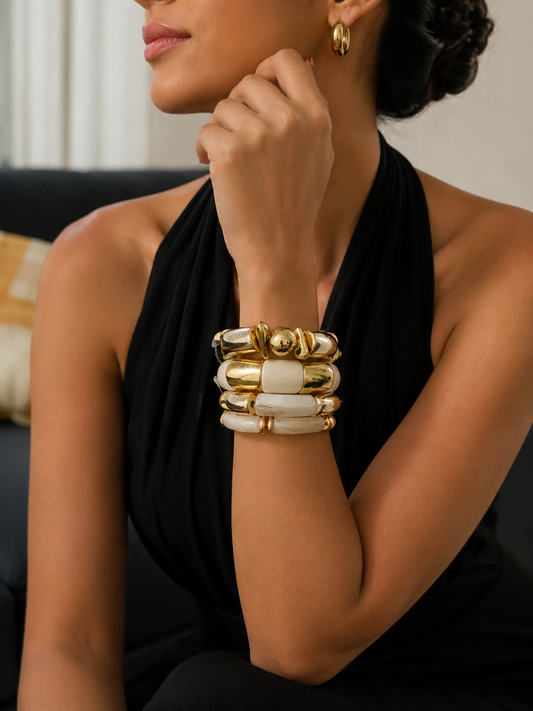 Chunky Resin And Gold Stack Bracelet
