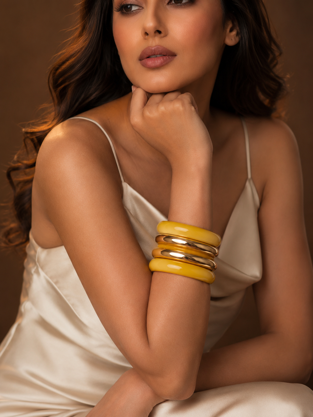 Chunky Resin and Gold Stack Bracelet