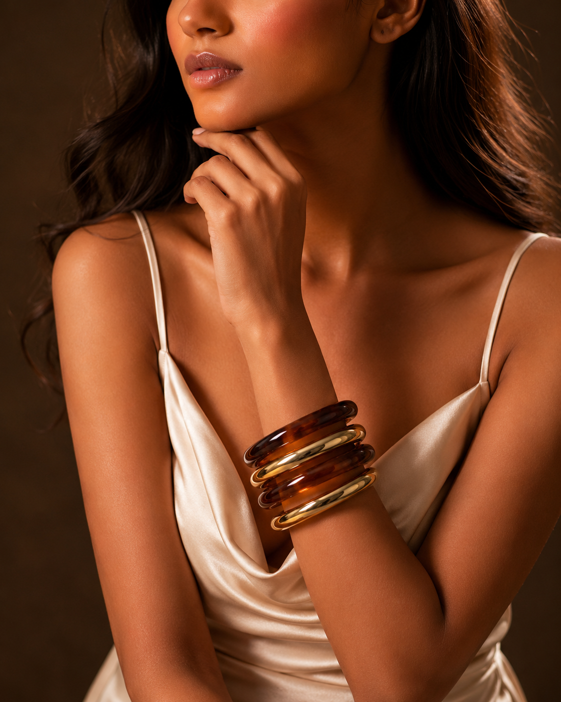 Chunky Resin and Gold Stack Bracelet