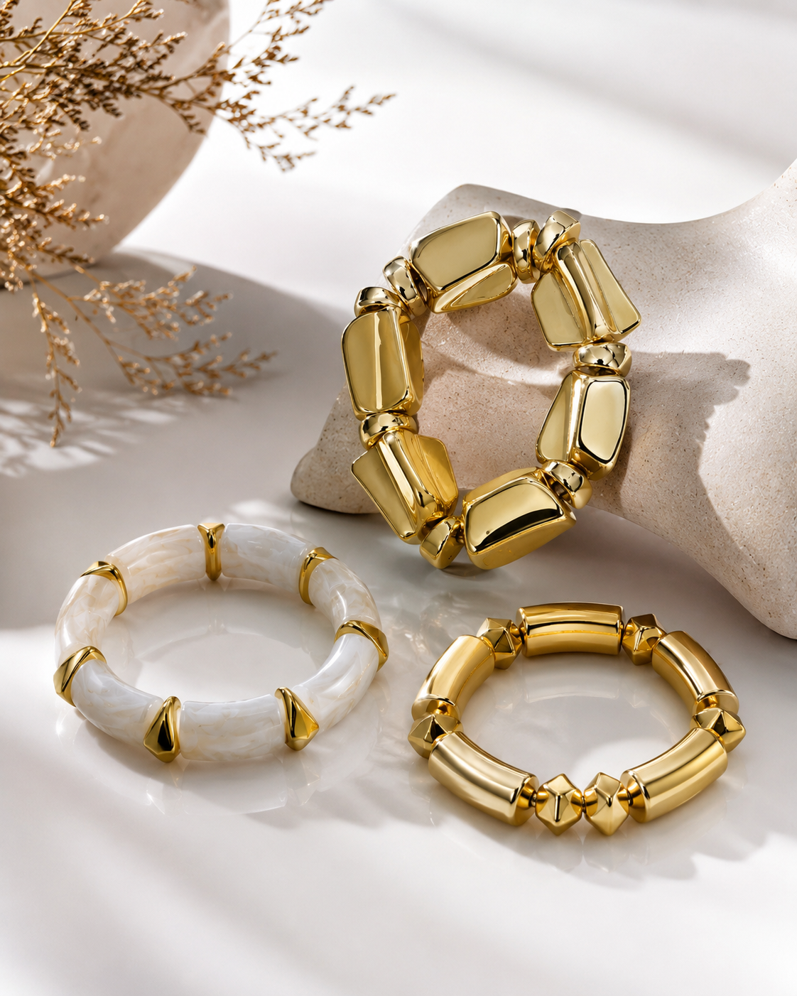 Chunky Resin and Gold stack Bracelet