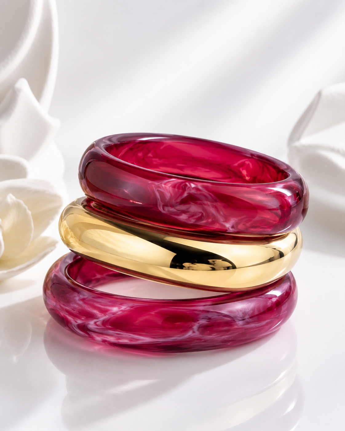 Chunky Resin And Gold Stack Bracelet