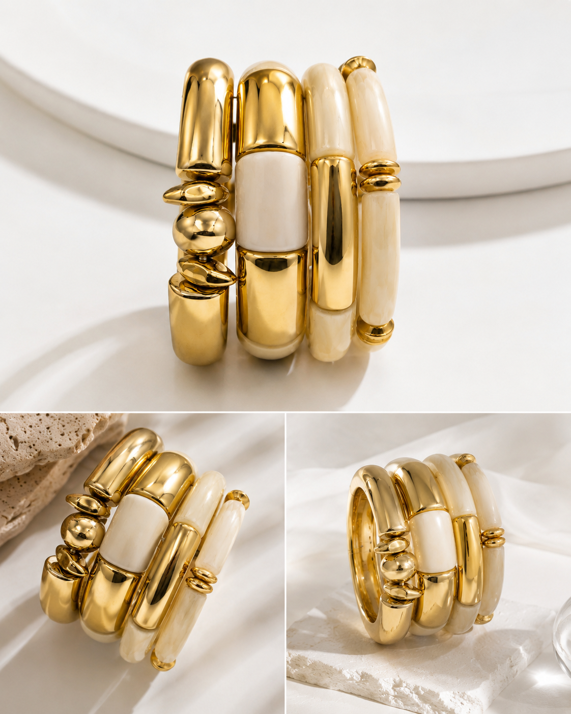 Chunky Resin And Gold Stack Bracelet