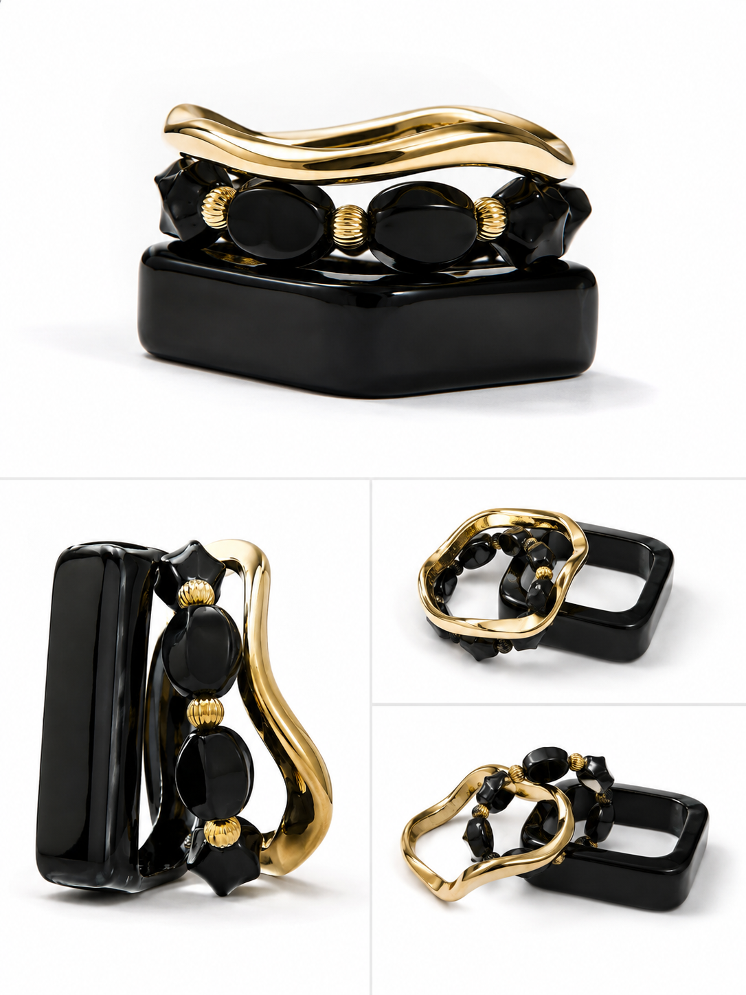 Chunky Resin and Gold Stack Bracelet