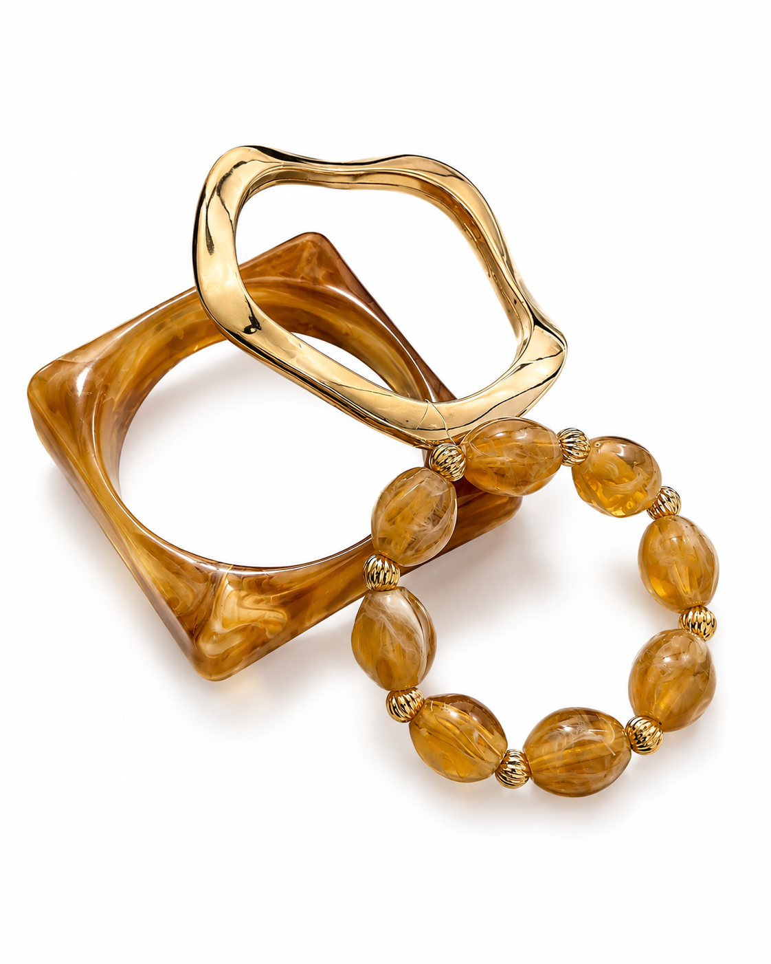 Chunky Resin and Gold Stack Bracelet