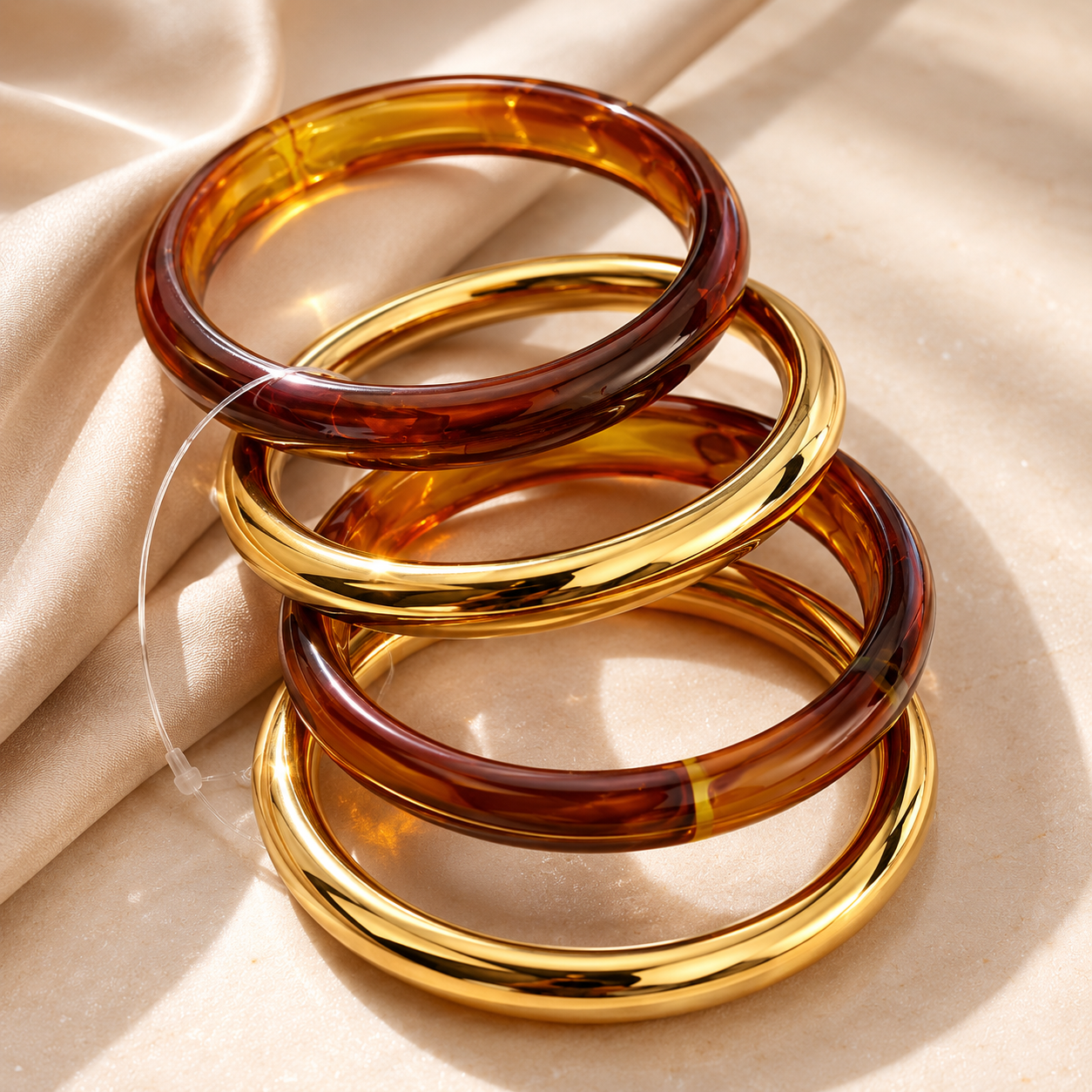 Chunky Resin and Gold Stack Bracelet