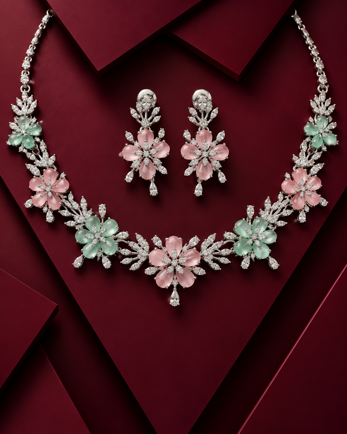 Baby Pink + Mint Flower Ad Necklace Set