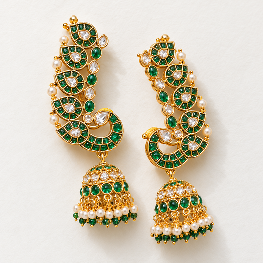 Premium Emerald Peacock Ear-Cuffs