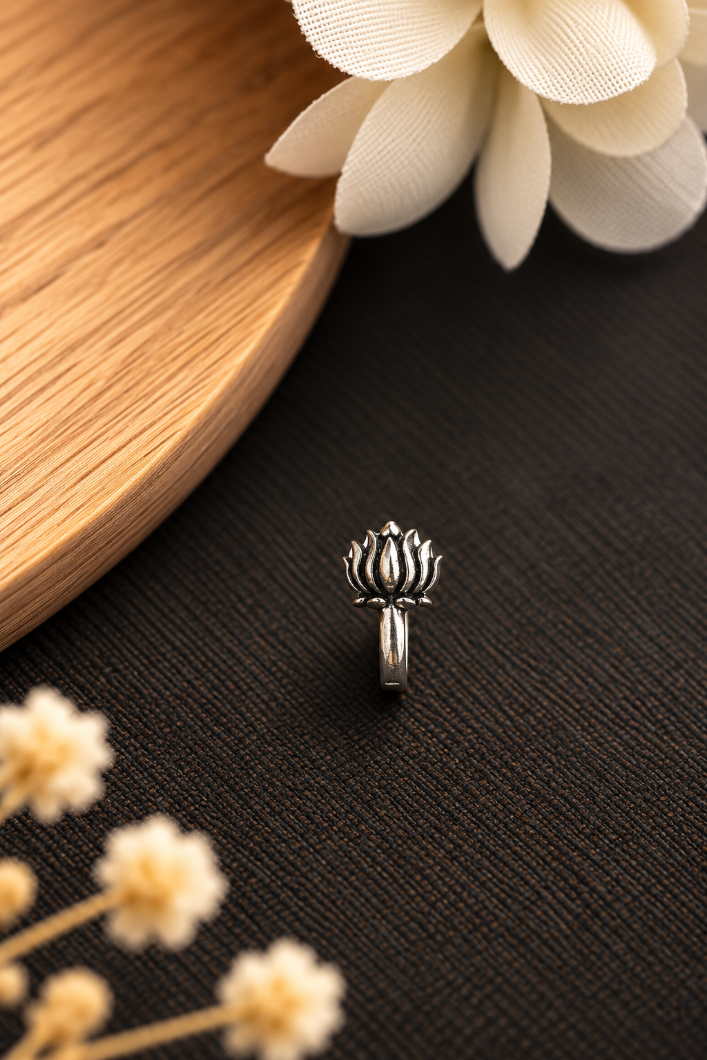 Lotus Oxidised Nose Pin