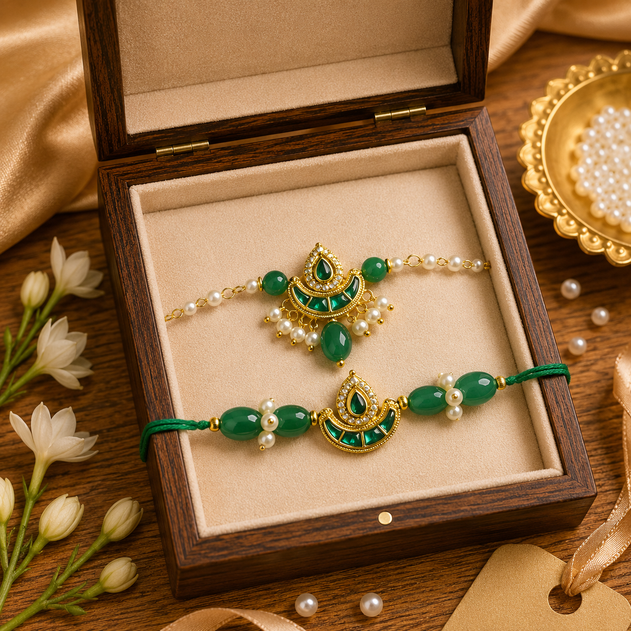 Green Kundan Rakhi