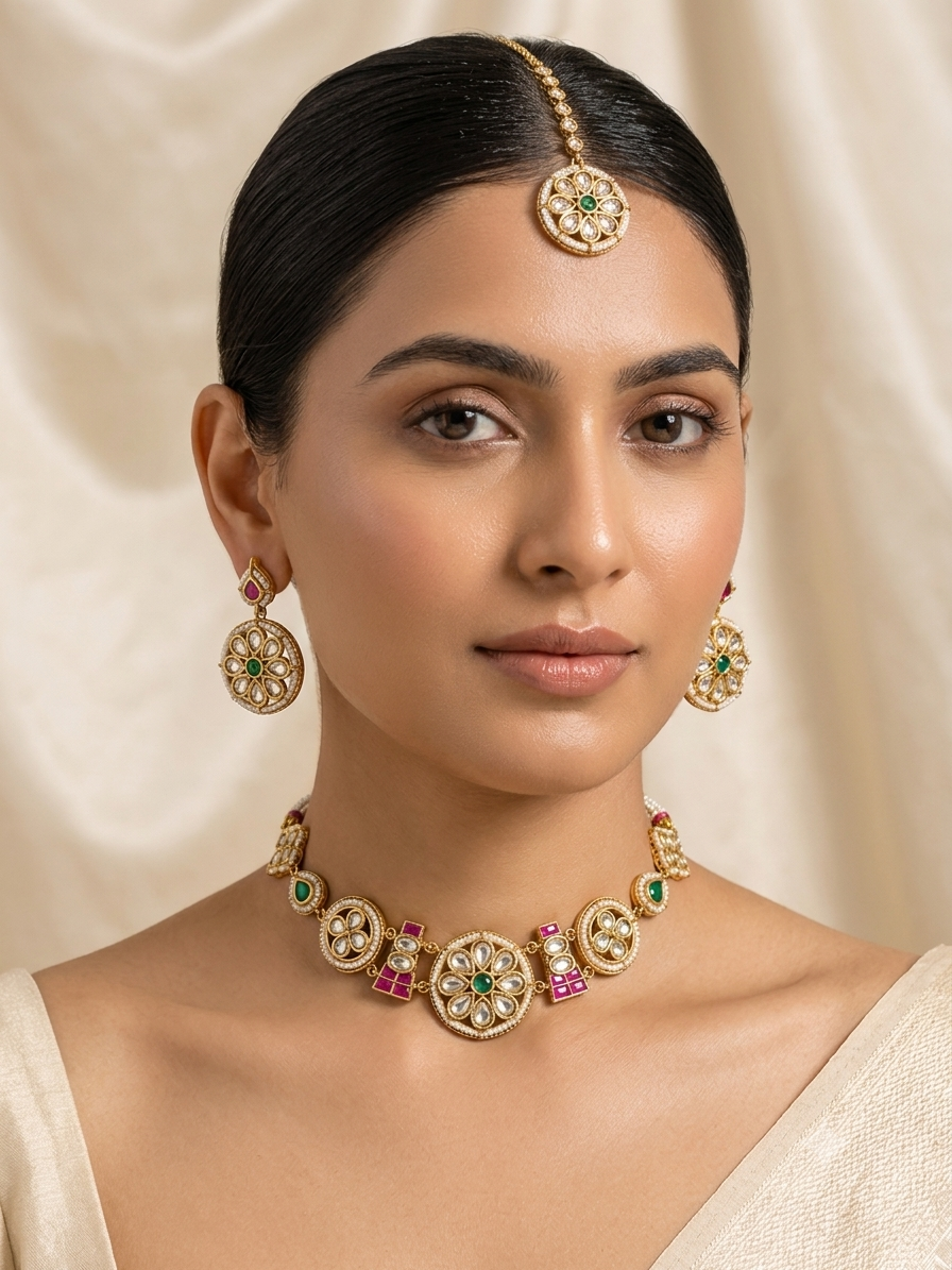 Premium Pachi kundan Necklace set
