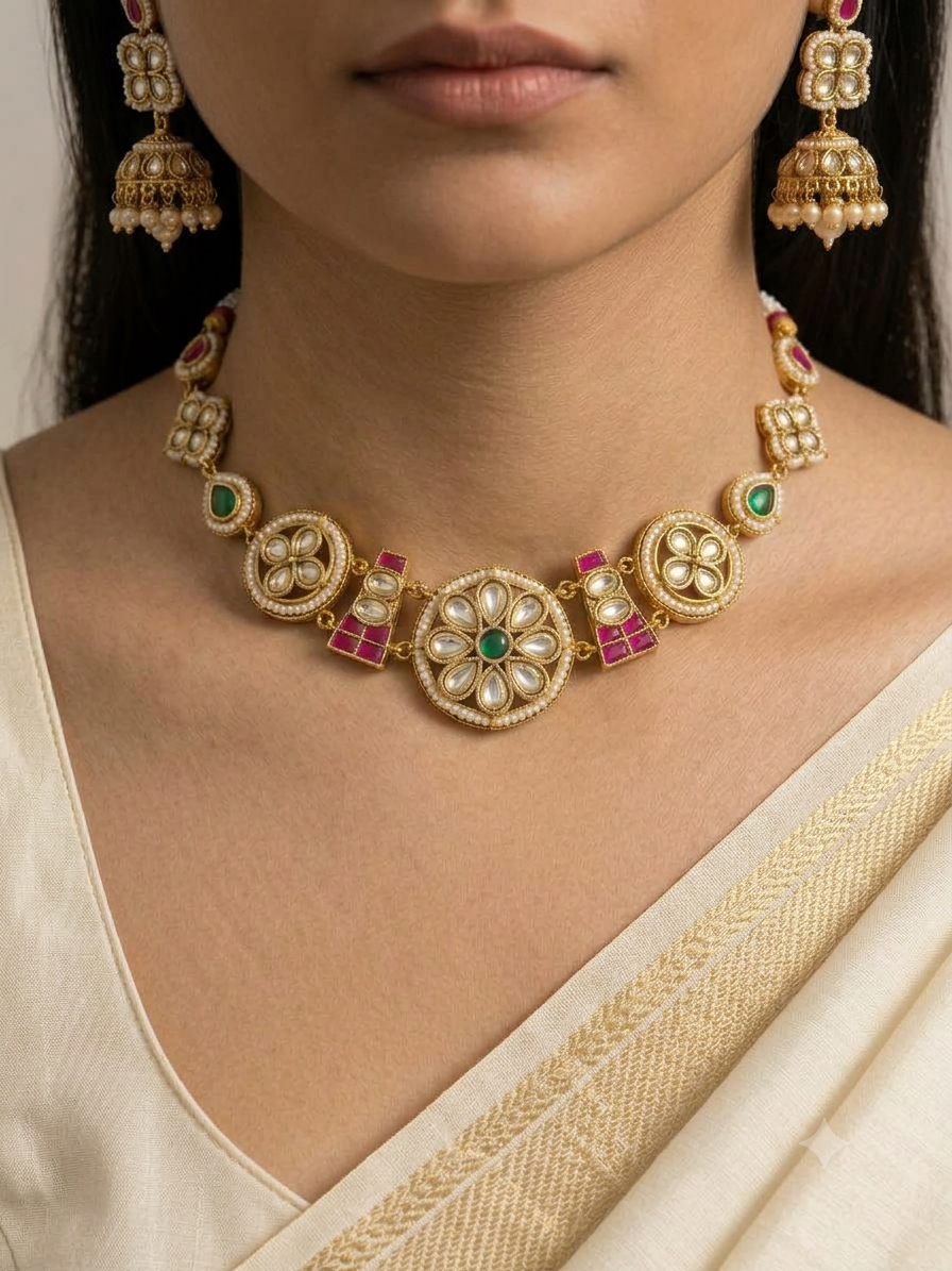 Premium Pachi kundan Necklace set
