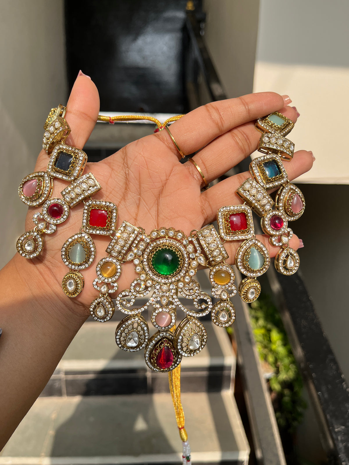 Multi Narzika  Premium Sabya Inspired Necklace Set with Earring & Teeka