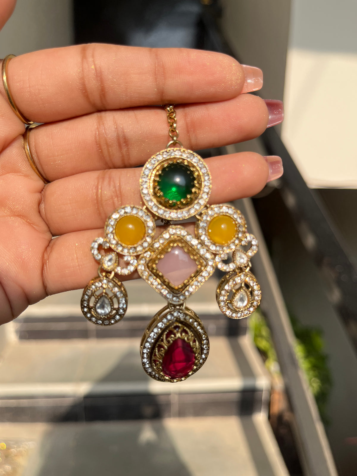Multi Narzika  Premium Sabya Inspired Necklace Set with Earring & Teeka