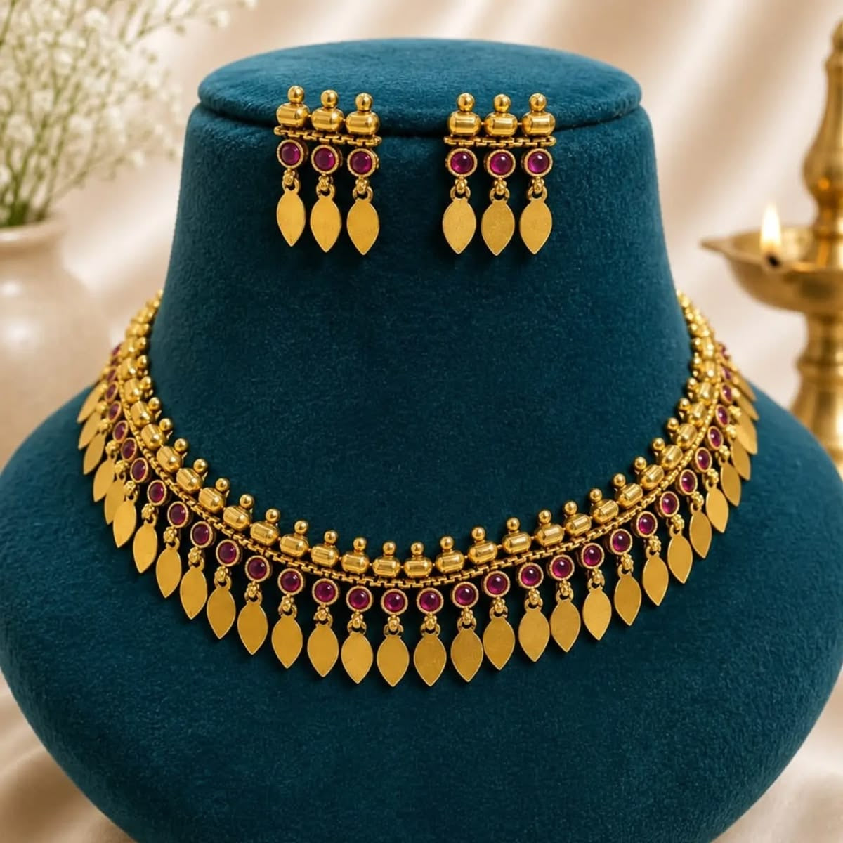 Ashtapailu Ruby Necklace With Studs