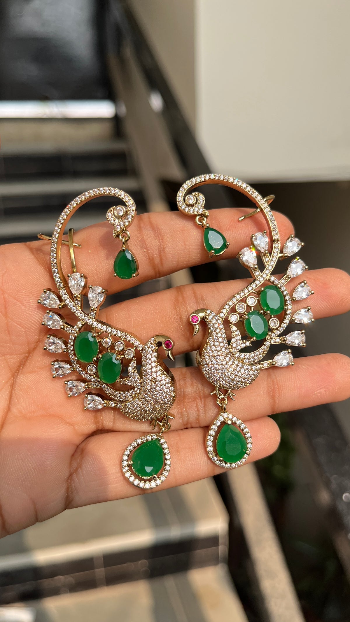 Royal Peacock Green Drop Earrings