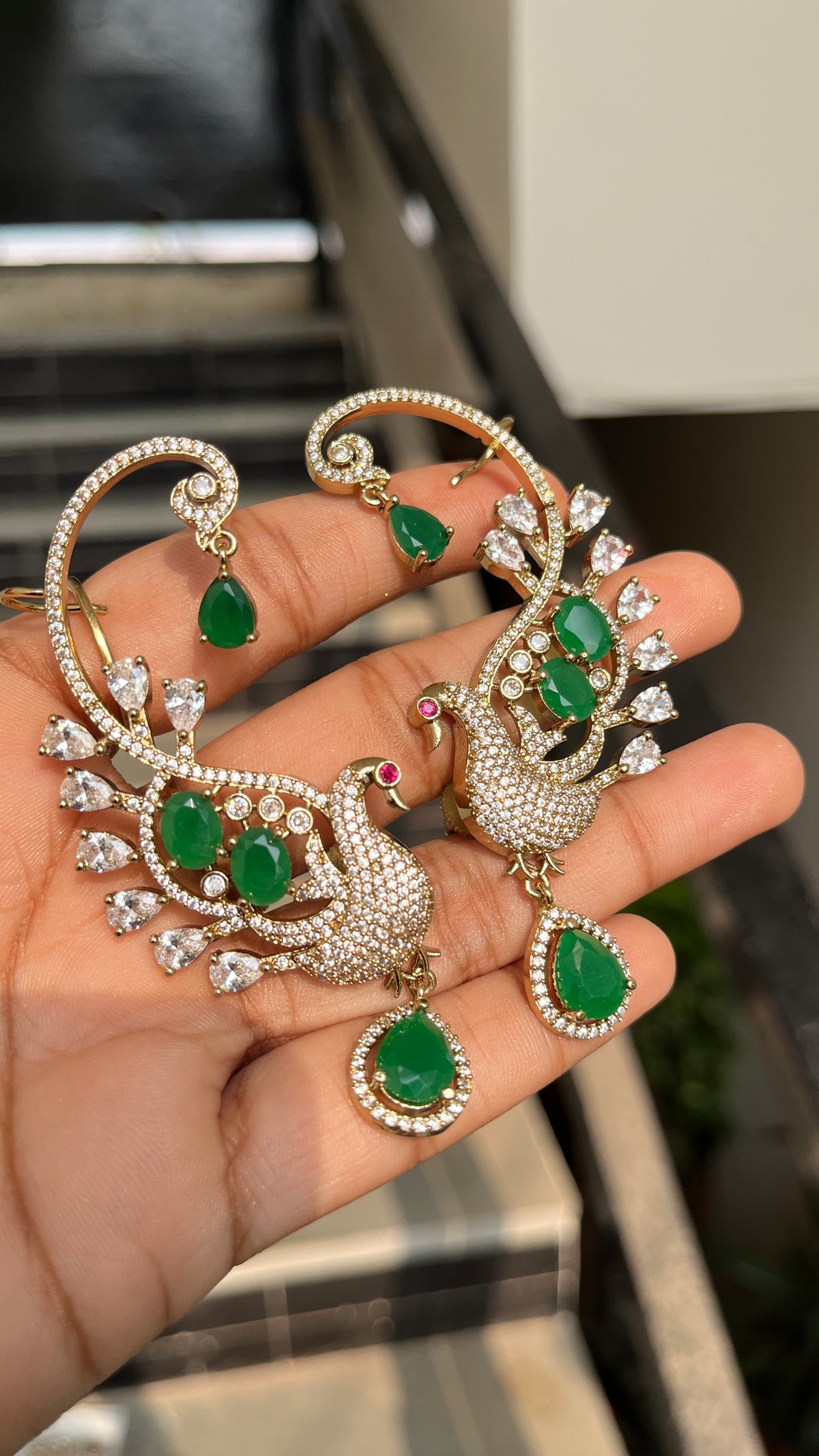 Royal Peacock Green Drop Earrings