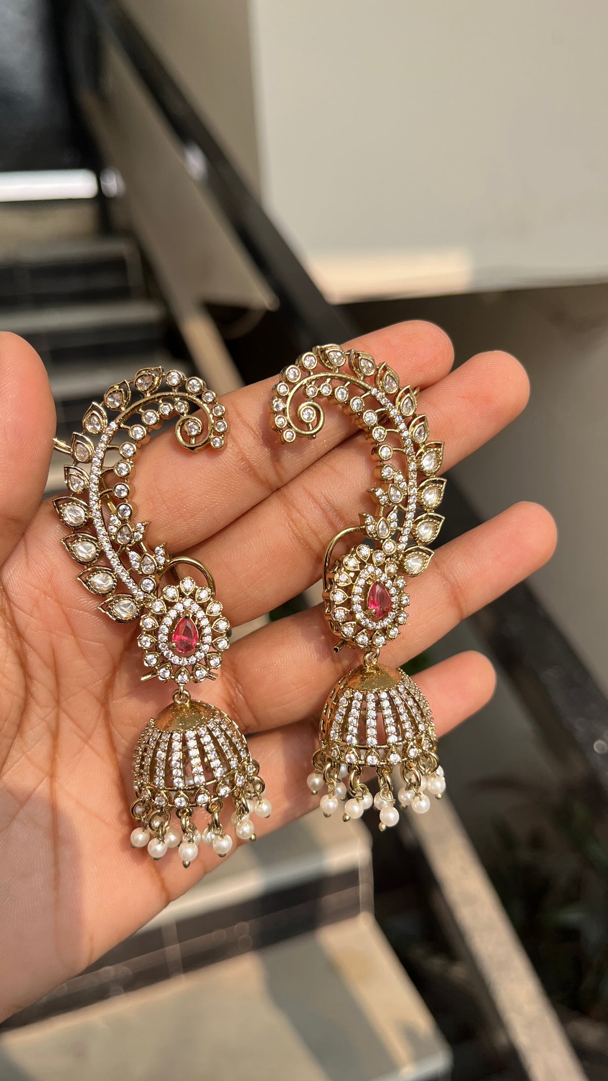 Royal Ruby Jhumki Drop Ear Cuffs