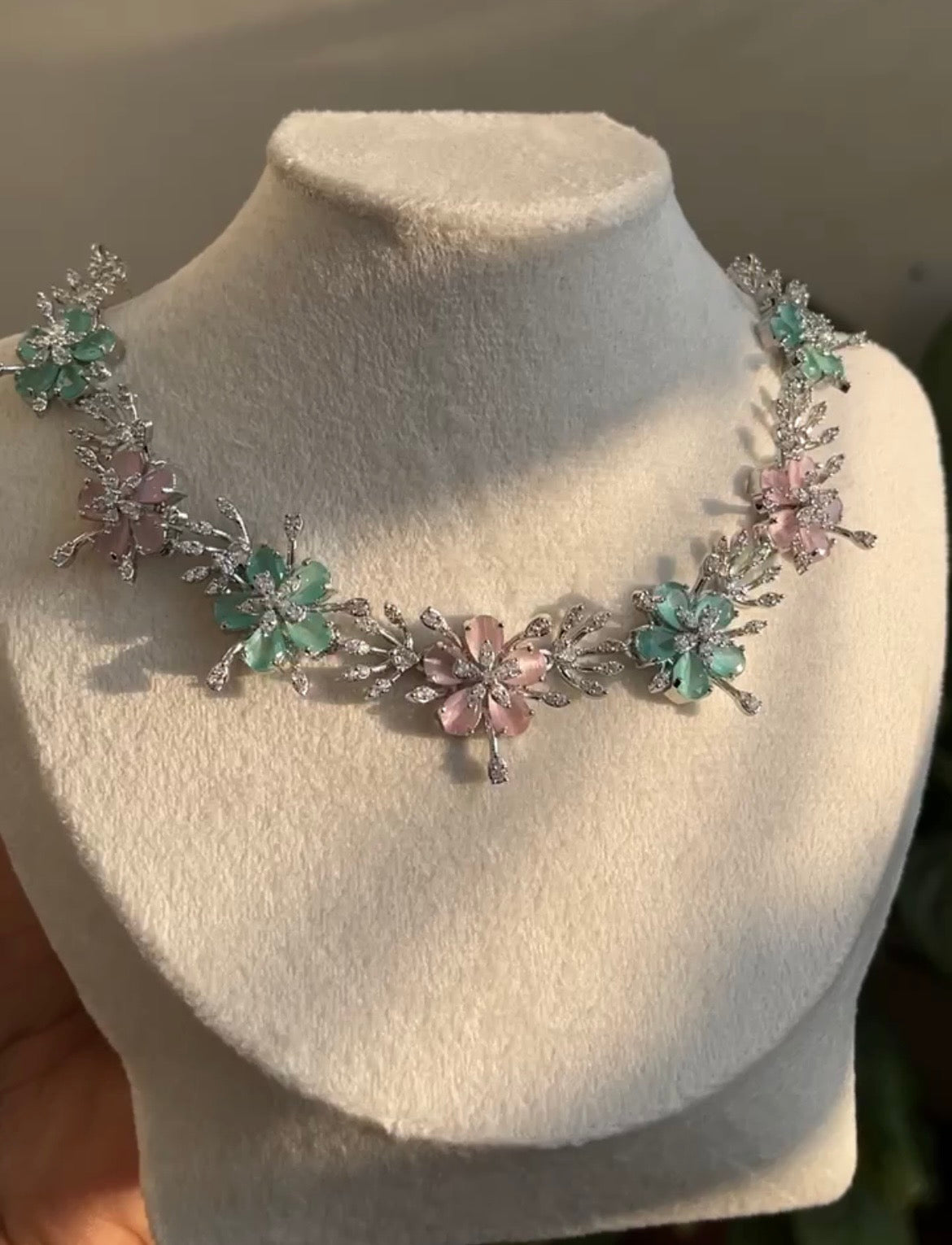 Baby Pink + Mint Flower Ad Necklace Set